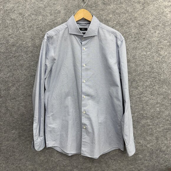 BOSS Hugo Boss Men's Dress Shirt, Button-Up, Long Sleeve, Blue, Size 17.5 44 - Picture 1 of 11
